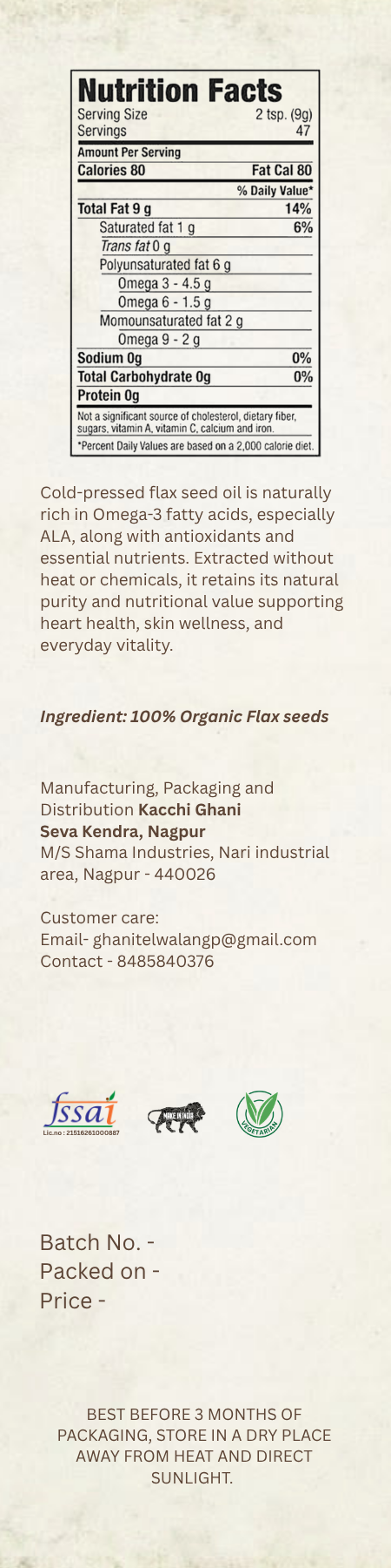 Cold-Pressed Flax Seed Oil