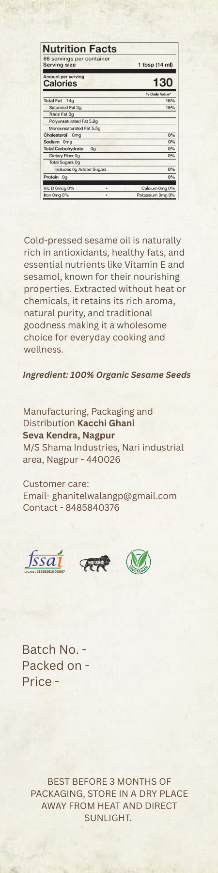Cold-Pressed Sesame Oil